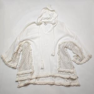 White Crow Oversized Crepe Lace Fringe Pull Over S